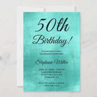 Minimalist Shiny Turquoise Foil Birthday Invitation
