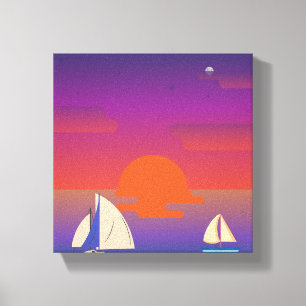 Minimalist Ship Wall Art – Orange, Dusty Blue & Be