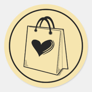 Minimalist Shopping Bag Black Classic Round Sticker