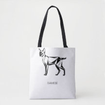 Minimalist Siamese Cat Geometric Cotton Tote Bag