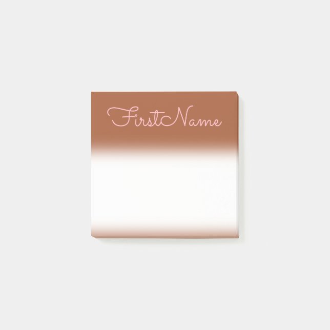 Minimalist Sienna Background + Light Pink Name Post-it Notes (Front)