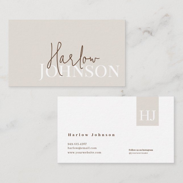 Minimalist Signature Earth Tones & Beige Business Card (Front/Back)