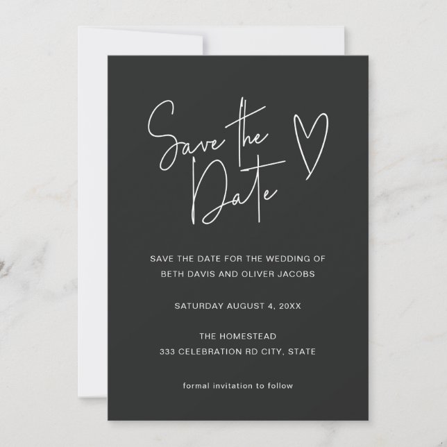 Minimalist Signature Font Black Save the Date (Front)