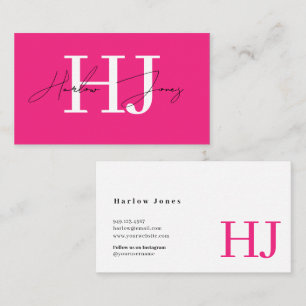 Minimalist Signature Monogram Hot Pink Business Ca Business Card