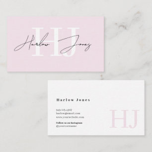 Minimalist Signature Monogram Pale Pink  Business Card