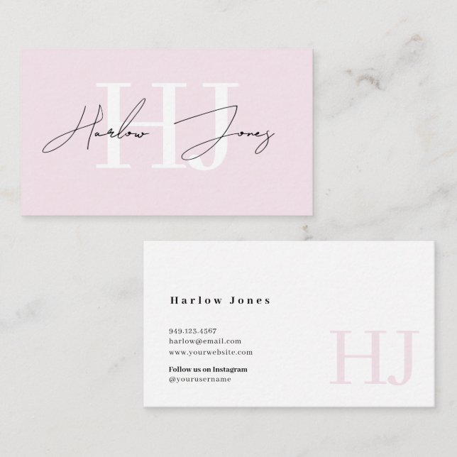 Minimalist Signature Monogram Pale Pink  Business Card (Front/Back)
