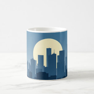Minimalist Sillhouette Skyscraper Soft Gold Blue Coffee Mug