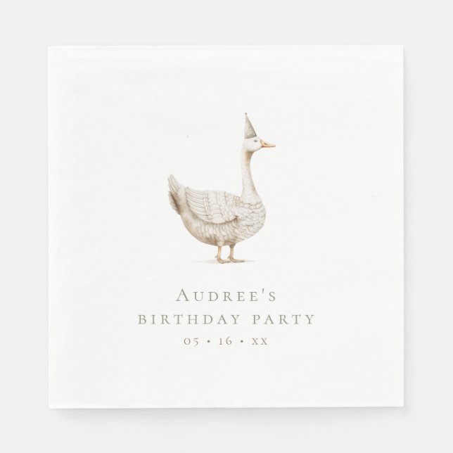 Minimalist Silly Goose Birthday Party Napkin (Front)