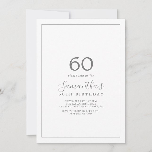 Minimalist Silver 60th Birthday Invitation (Front)