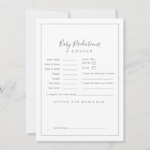 Minimalist Silver Baby Shower Baby Predictions &  Advice Card