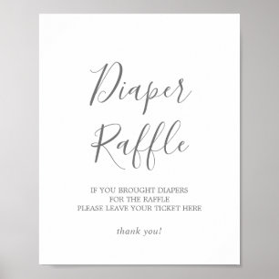 Minimalist Silver Baby Shower Diaper Raffle Sign
