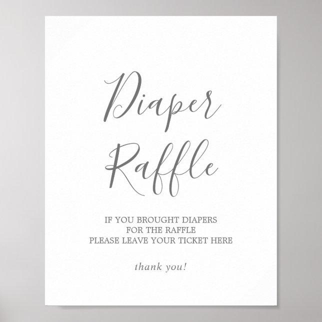 Minimalist Silver Baby Shower Diaper Raffle Sign (Front)