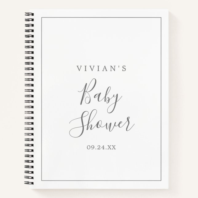 Minimalist Silver Baby Shower Gift List Notebook (Front)
