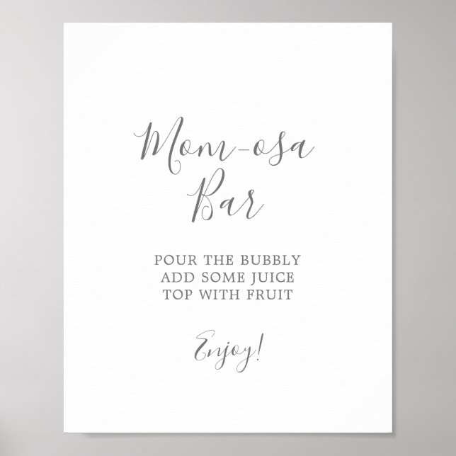 Minimalist Silver Baby Shower Mum-osa Bar Sign (Front)