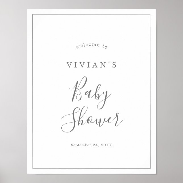 Minimalist Silver Baby Shower Welcome Poster (Front)