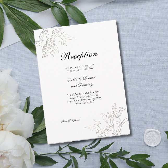 Minimalist Silver Botanical Wedding Reception  Enclosure Card (Minimalist Silver botanical wedding reception card. )