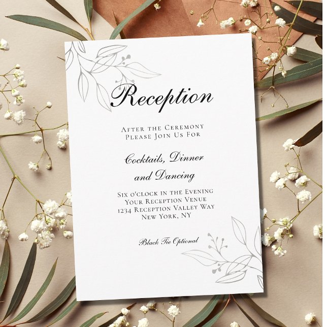 Minimalist Silver Botanical Wedding Reception  Enclosure Card (Creator Uploaded)
