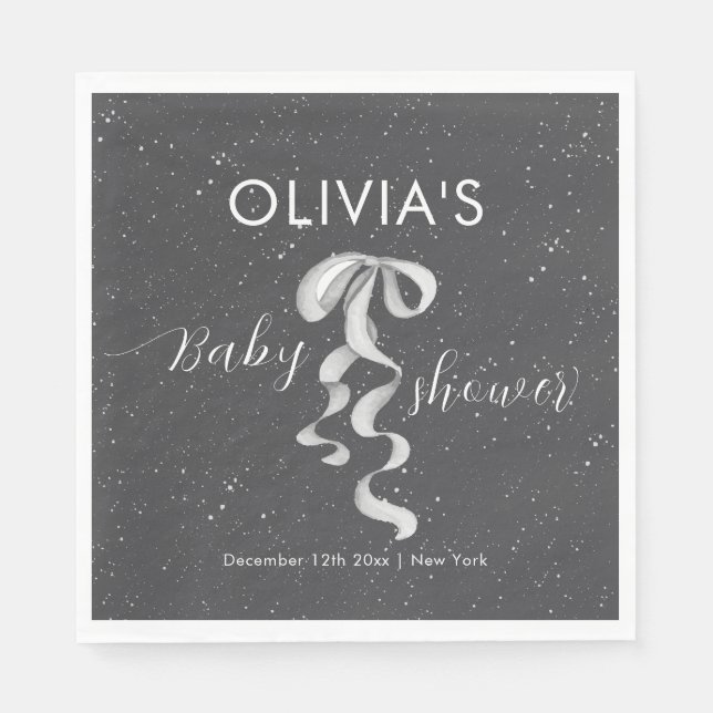Minimalist Silver Bow Winter Snow Baby Shower  Napkin (Front)