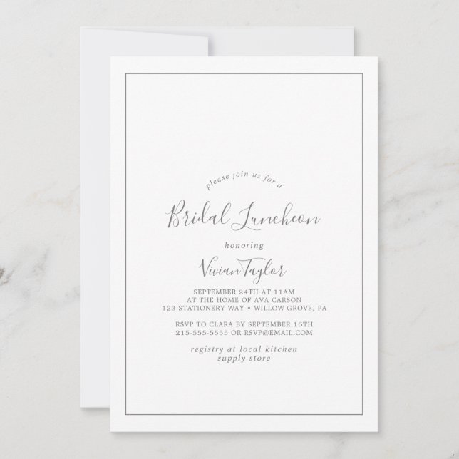 Minimalist Silver Bridal Luncheon Invitation (Front)