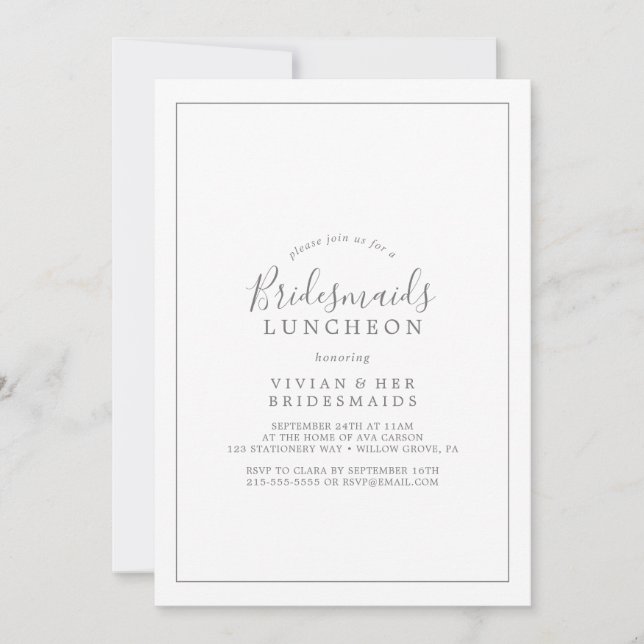 Minimalist Silver Bridesmaids Luncheon Invitation (Front)