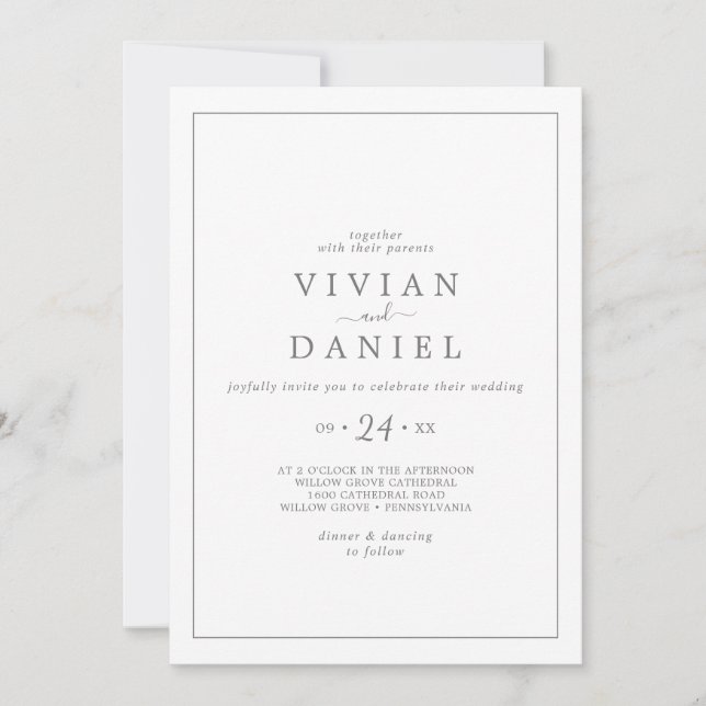Minimalist Silver Casual Wedding Invitation (Front)