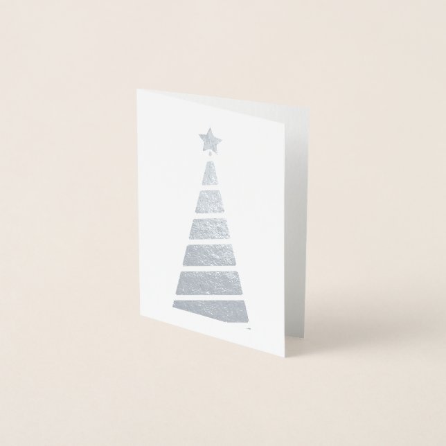 Minimalist Silver Christmas Tree Foil Card (Front)