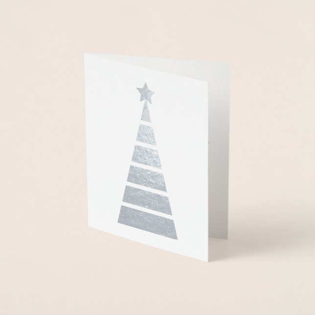Minimalist Silver Decorated Christmas Tree Foil Card (Front)