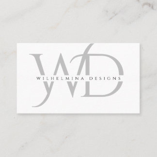 Minimalist Silver Double Monogram Elegant White Business Card
