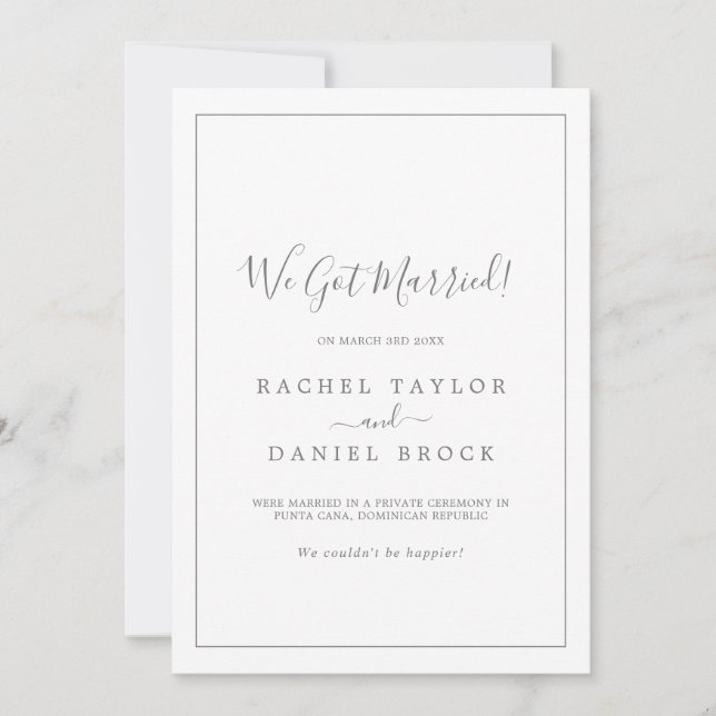 Minimalist Silver Elopement Announcement (Front)