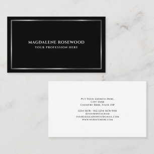 Minimalist Silver Frame on Black Business Card
