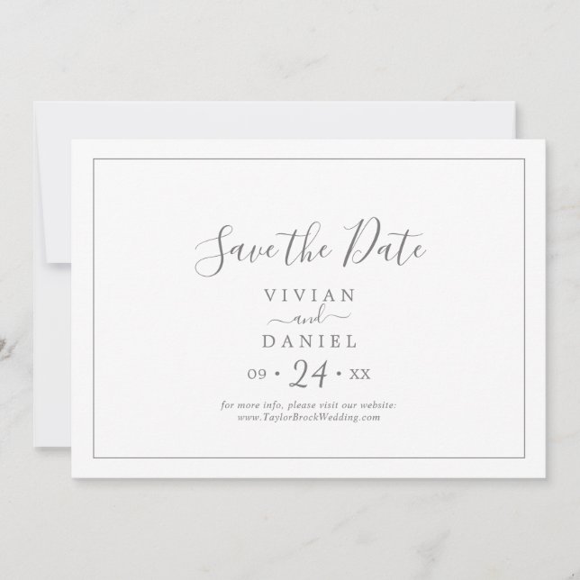 Minimalist Silver Horizontal Save The Date (Front)