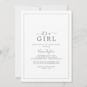 Minimalist Silver It's A Girl Baby Shower Invitation