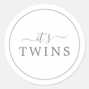 Minimalist Silver It's Twins Baby Shower Sticker