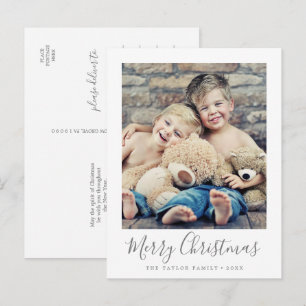 Minimalist Silver Merry Christmas Portrait Photo Holiday Postcard