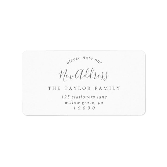 Minimalist Silver Please Note Our New Address Label (Front)