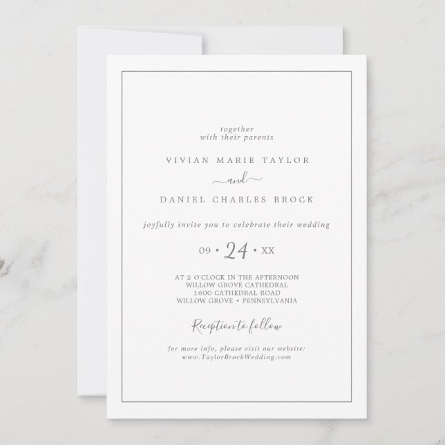 Minimalist Silver Reception Wedding Invitation (Front)