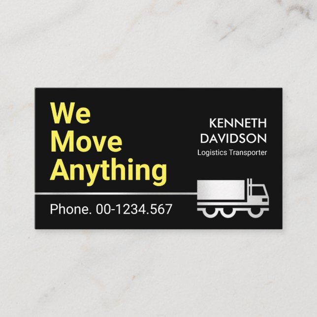 Minimalist Silver Semi Truck, Home Movers Business Card (Front)