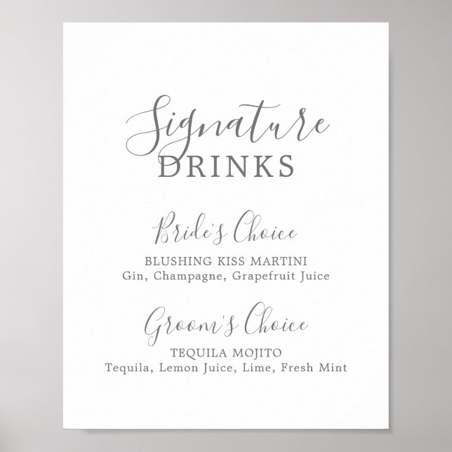 Minimalist Silver Signature Drinks Sign (Front)