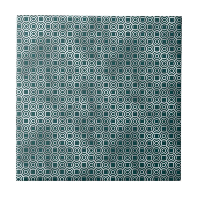 Minimalist Silver Teal Art Deco Circles  Tile (Front)