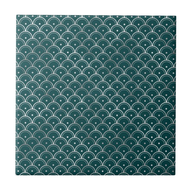 Minimalist Silver Teal Art Deco Graphic Tile (Front)