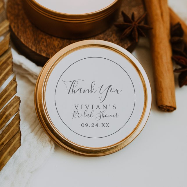 Minimalist Silver Thank You Bridal Shower Favour Classic Round Sticker (Creator Uploaded)