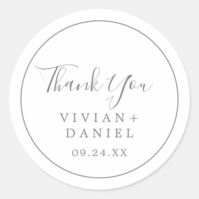 Minimalist Silver Thank You Wedding Favour Sticker (Front)