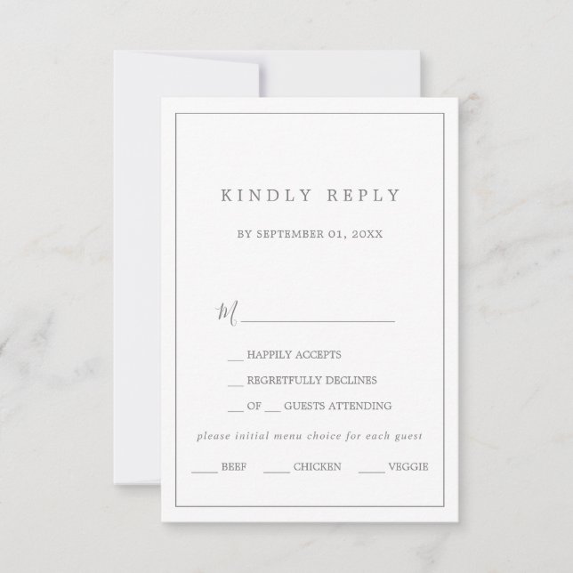Minimalist Silver Typography Menu Choice RSVP Card (Front)