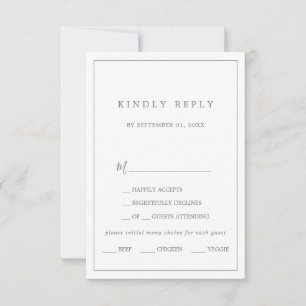 Minimalist Silver Typography Menu Choice RSVP Card