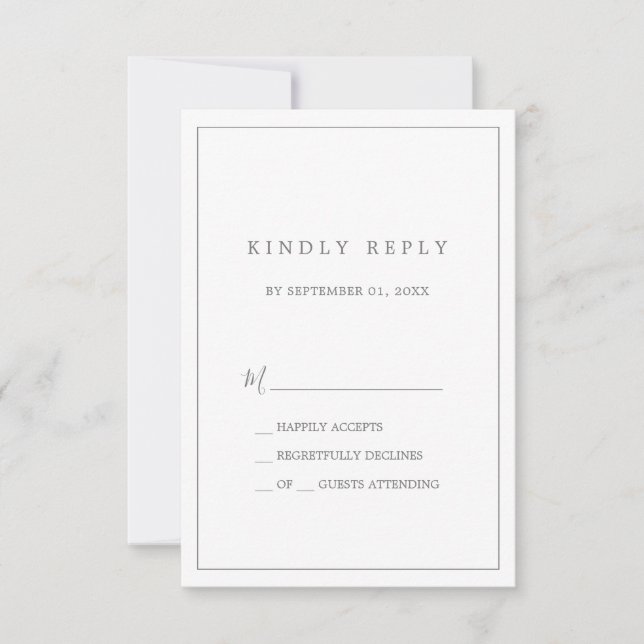 Minimalist Silver Typography Simple RSVP Card (Front)