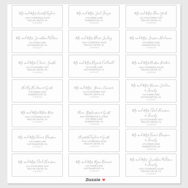 Minimalist Silver Wedding Guest Address Labels (Sheet)