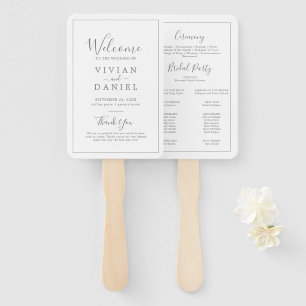 Minimalist Silver Wedding Program Hand Fan