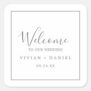 Minimalist Silver Wedding Welcome Square Sticker