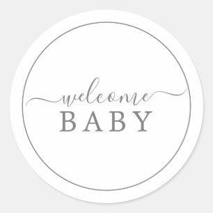 Minimalist Silver Welcome Baby Shower Sticker