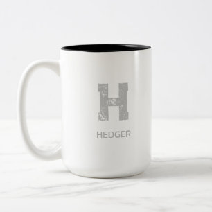 MINIMALIST SILVERY ONE LETTER MONOGRAM NAME WHITE Two-Tone COFFEE MUG